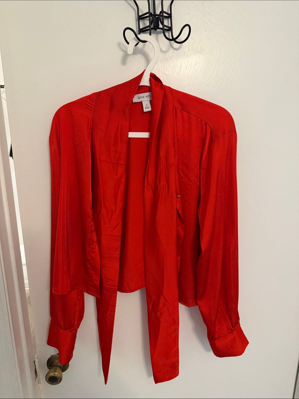 Nine West Vibrant Red Draped Tie-Front Blouse